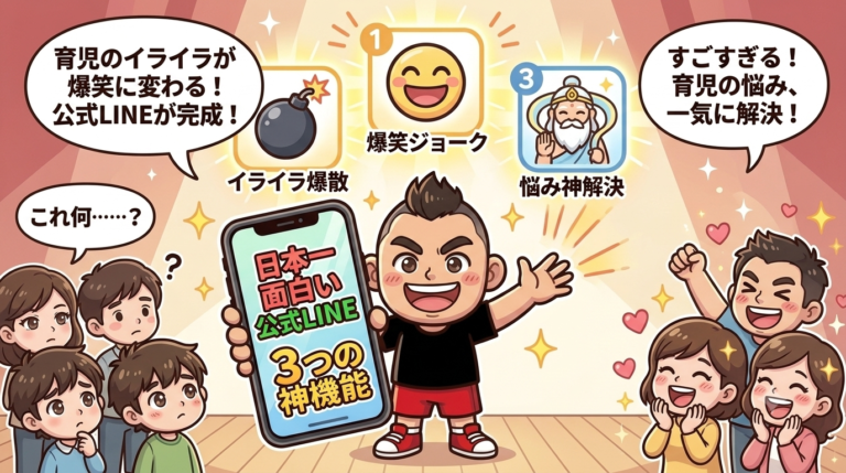  【重大発表】日本一面白い公式LINE作ってます！登録するだけで育児のイライラが爆笑に変わる『3つの神機能』とは？